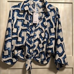 Rose & Olive Blue and White Women's Top